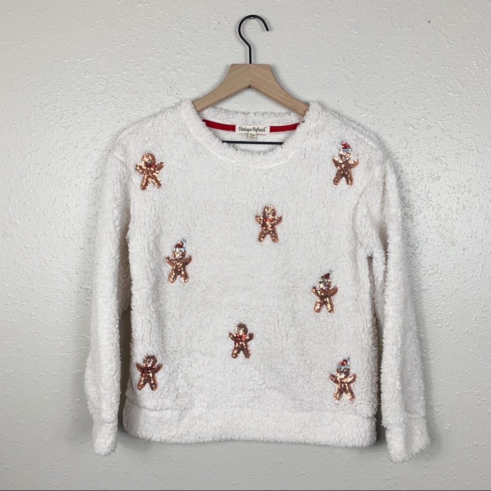 Ugly Christmas sweater sequin gingerbread Sherpa